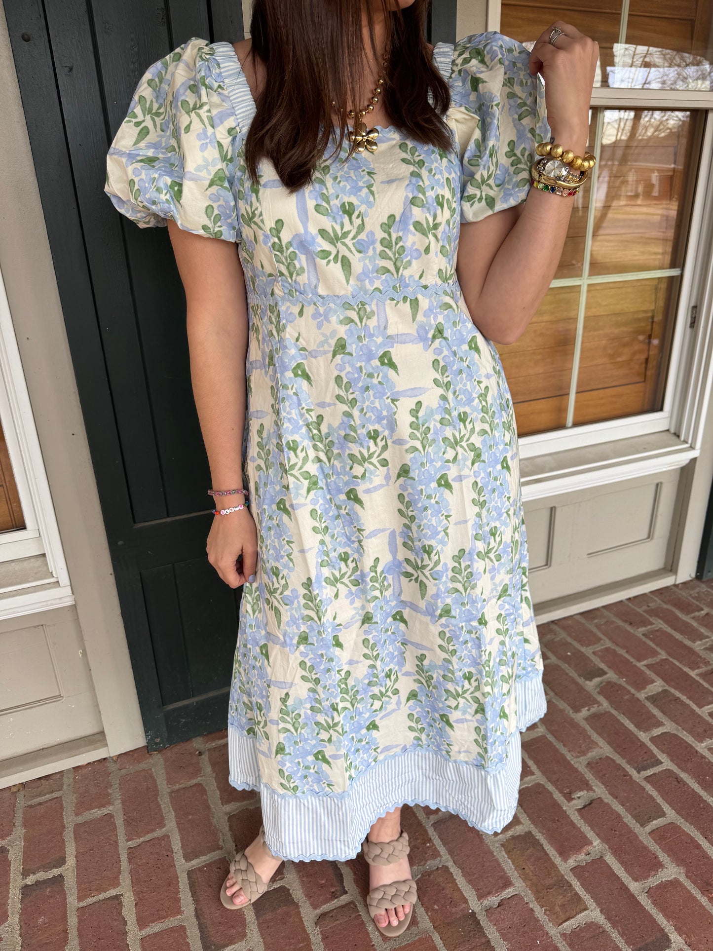 Blue Floral Scallop Trim Dress