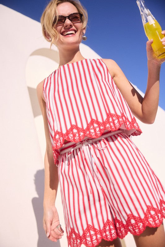 Red and White Striped Short Set