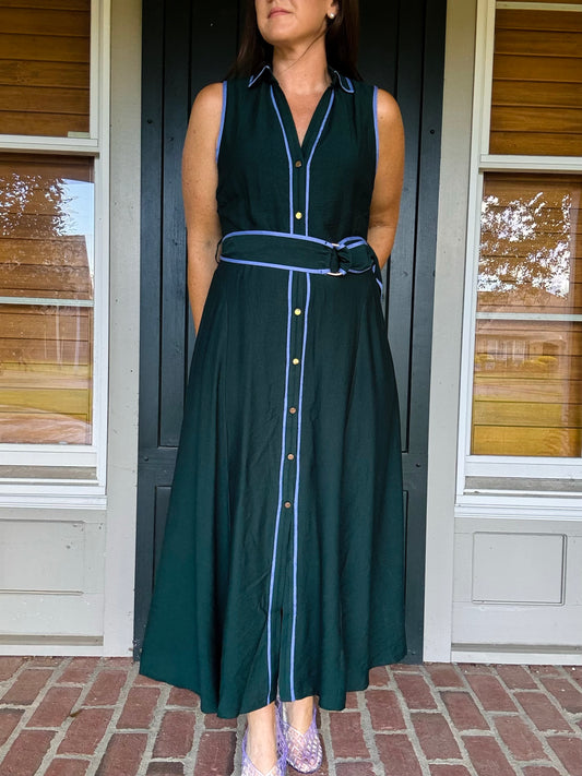 Hunter Green Blue Trim Midi