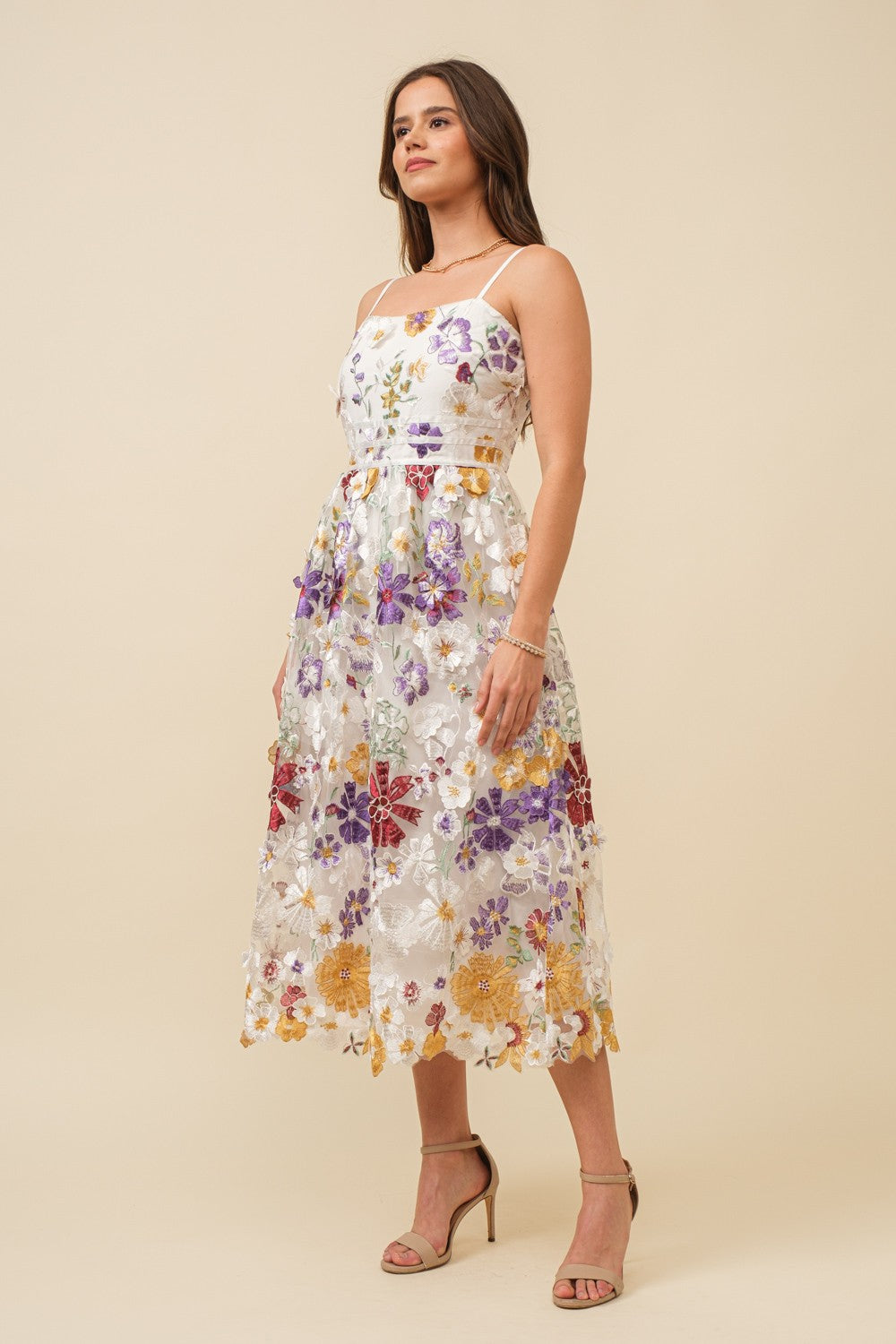 White Floral Midi Dress