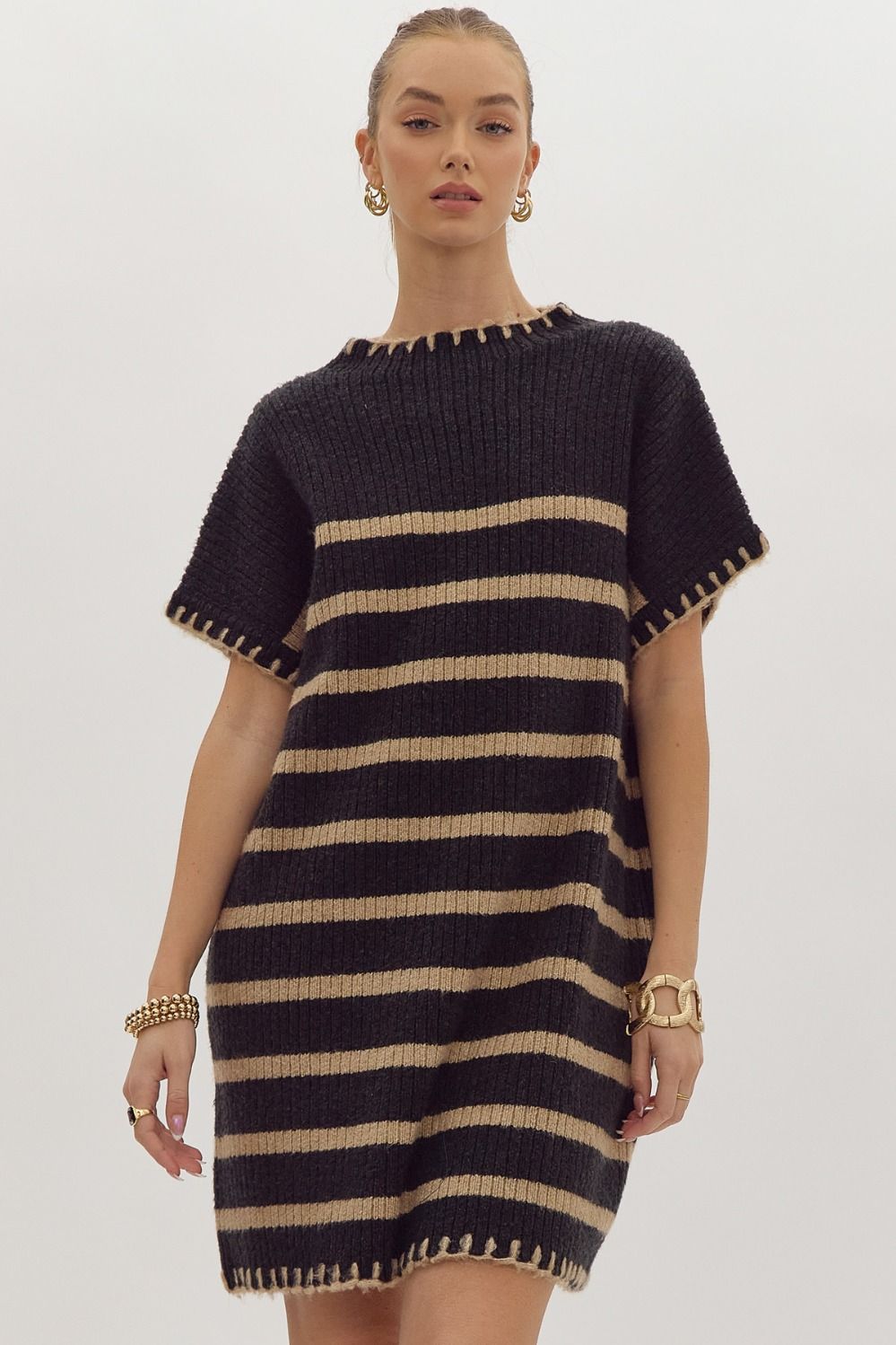 Black Striped Sleeveless Sweater Dress