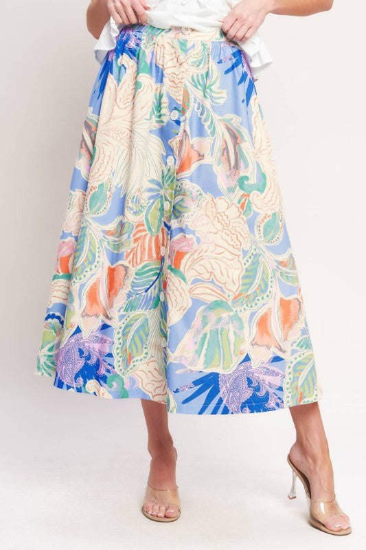 Periwinkle Printed Woven Midi Skirt