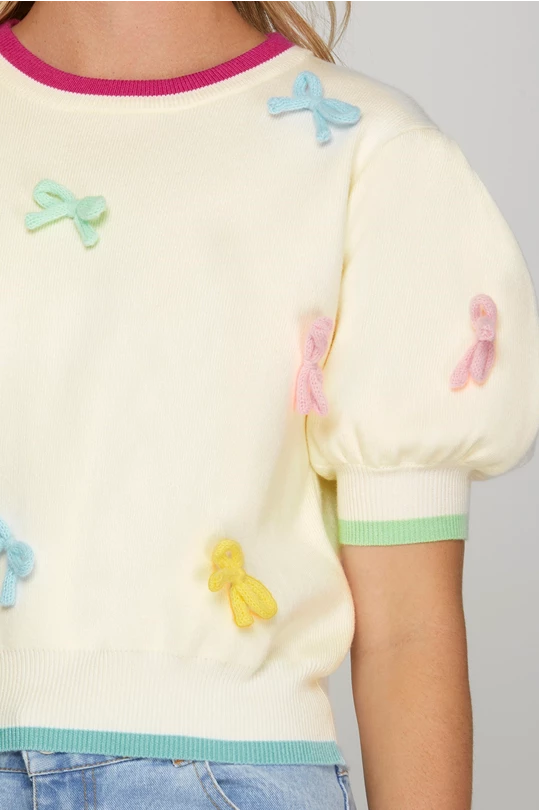 Cream Puff Sleeve Bow Sweater