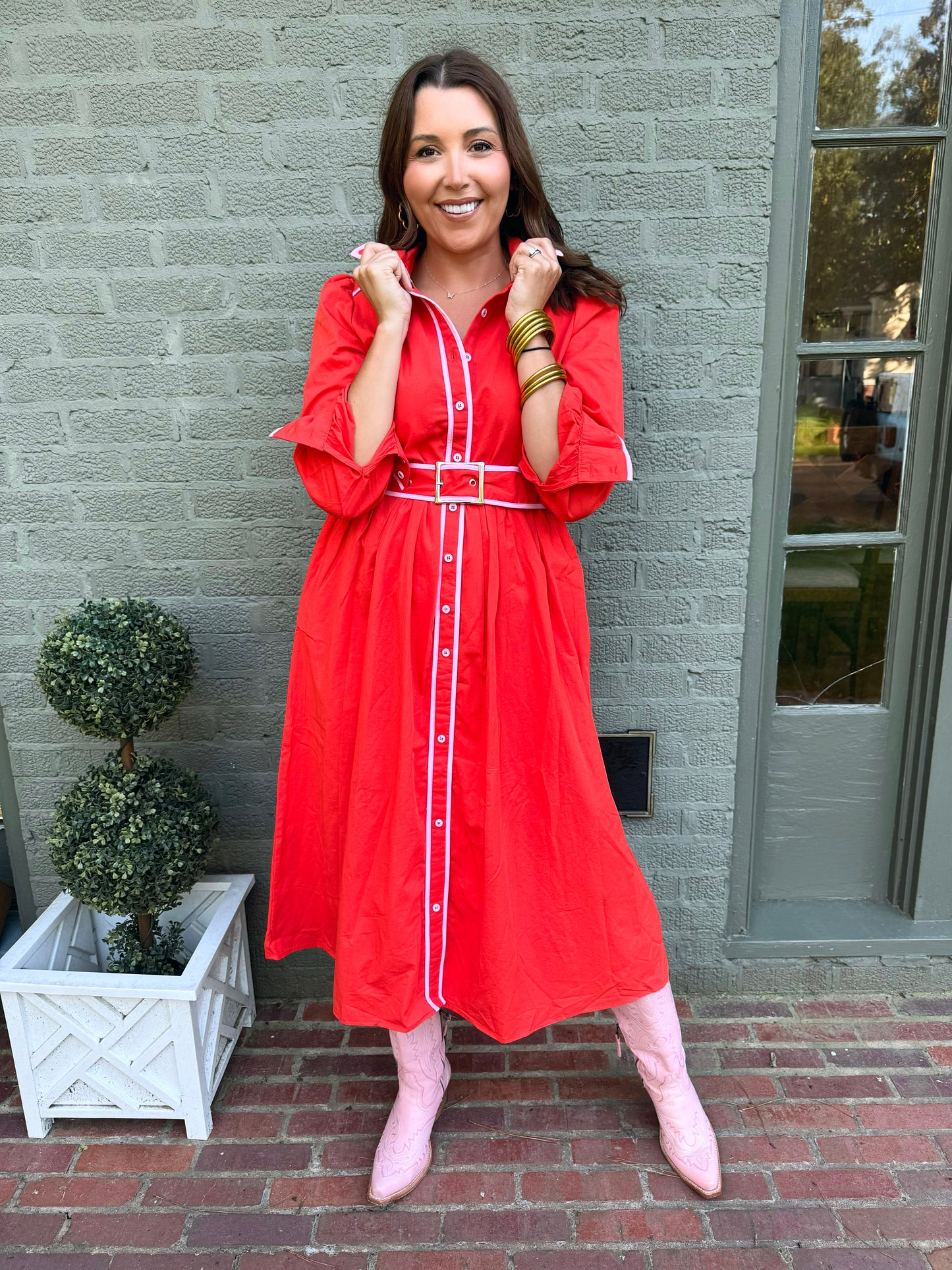 Red Midi Shirt Dress