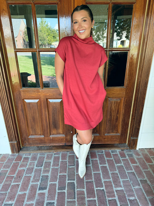 Brick Mock Neck Dress