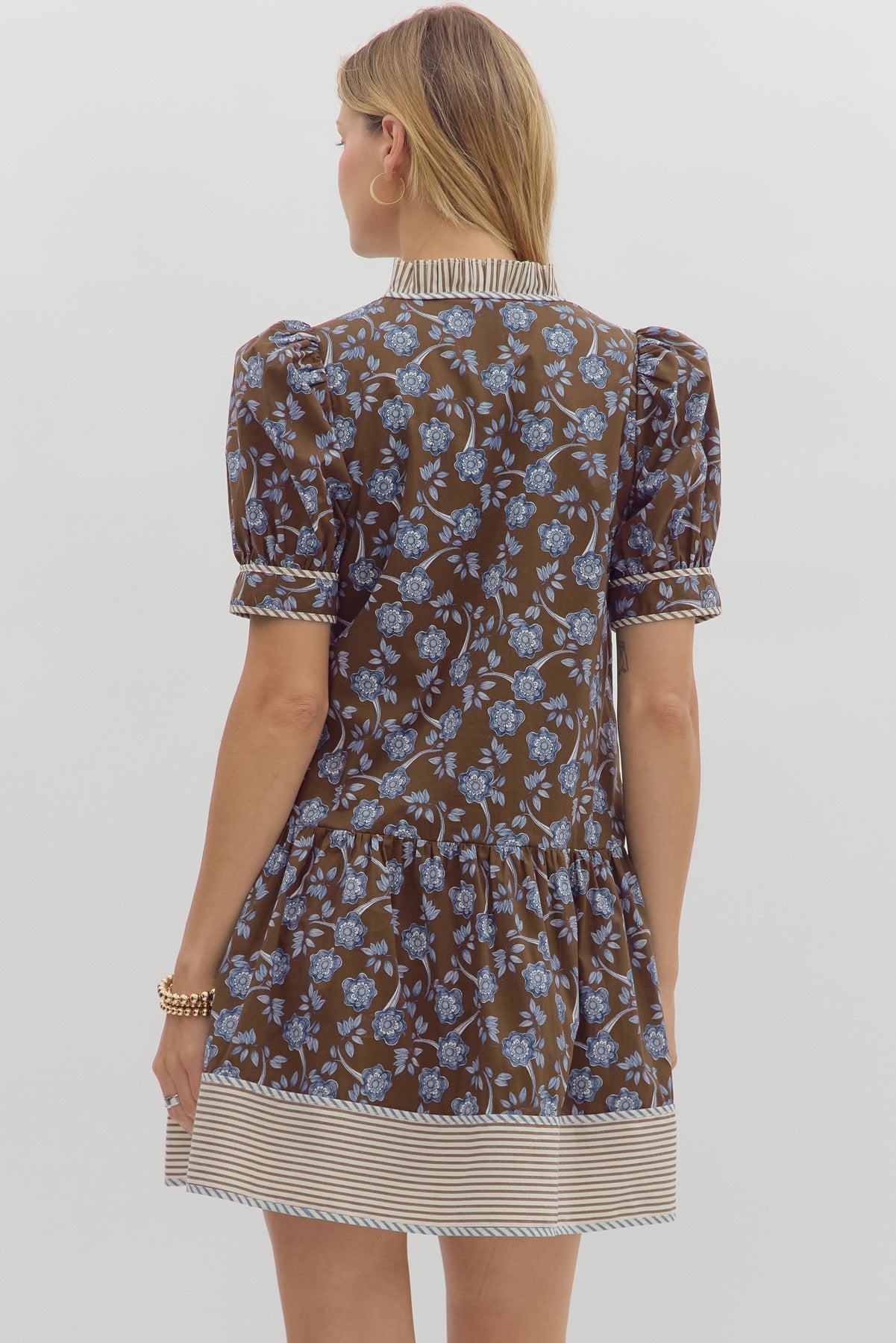 Brown and Blue Floral Dress