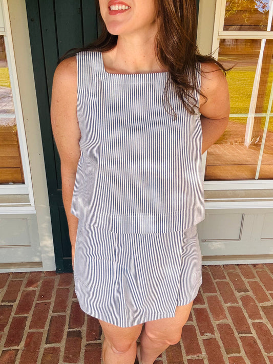 Blue Stripe Skort Set