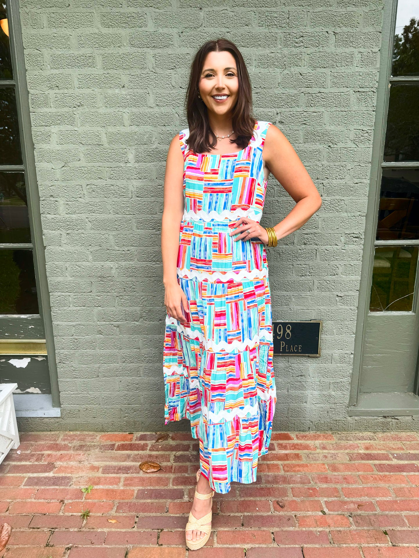 Blue Multi Tiered Ric Rac Trimmed Midi