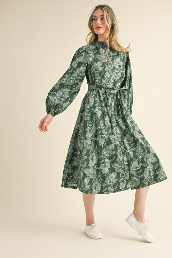 Dark Hunter Green Bubble Hem Midi Shirt Dress