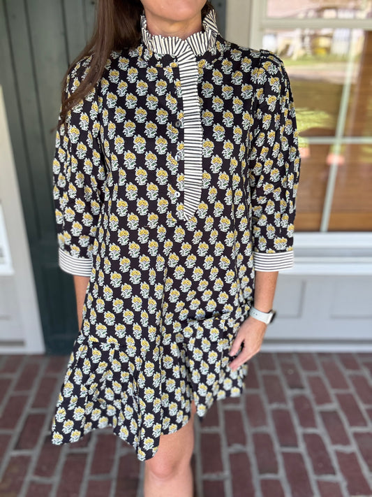 Navy Block Print Dress