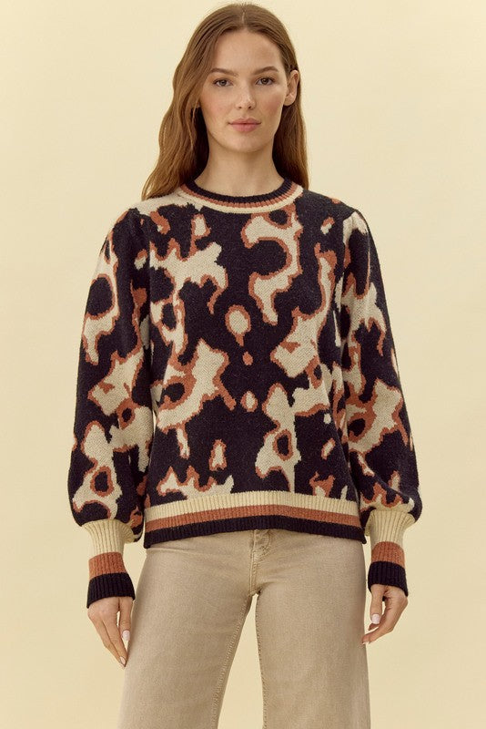 Black Abstract Print Sweater