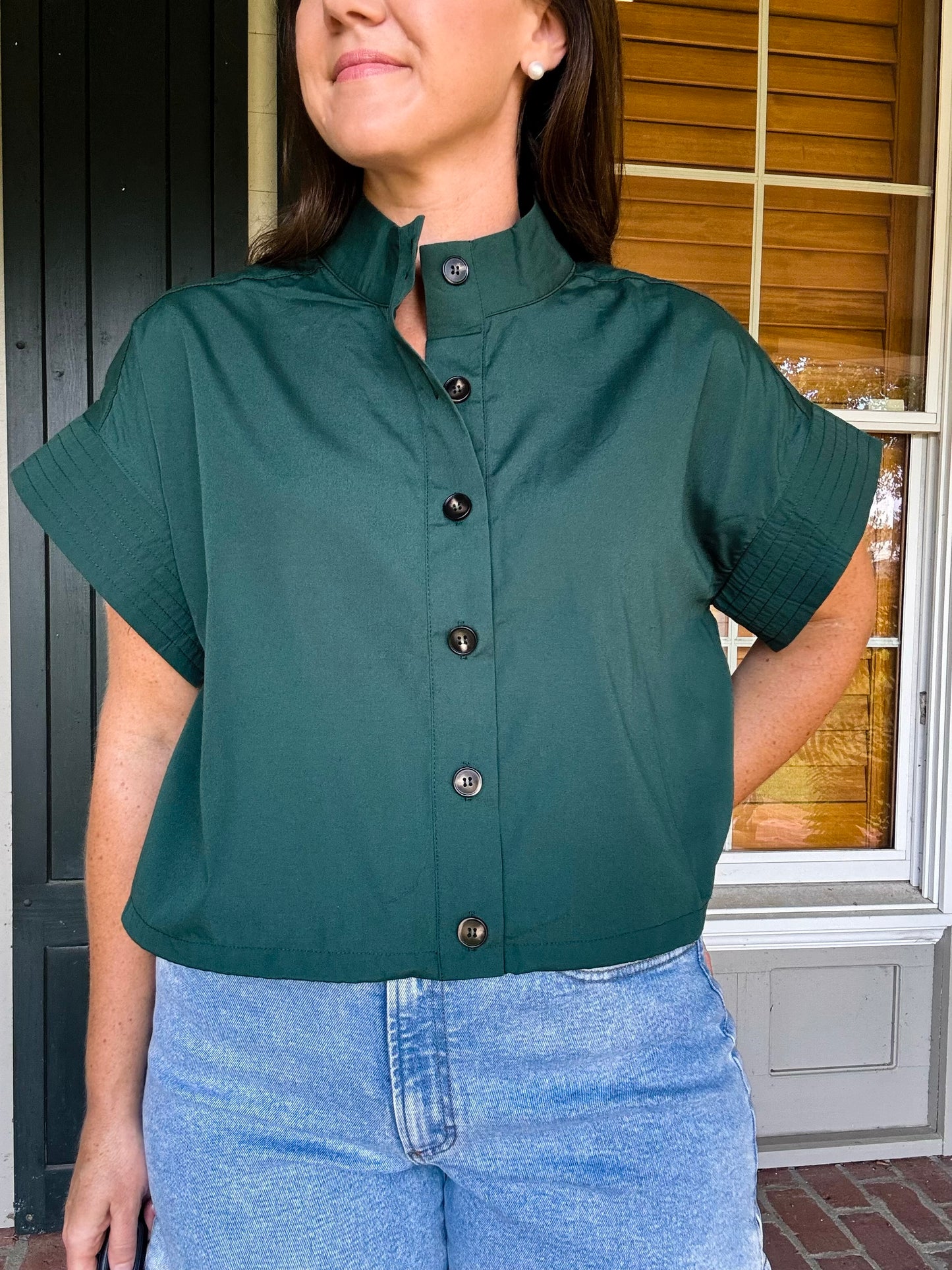 Hunter Green Button Up Bungee Top
