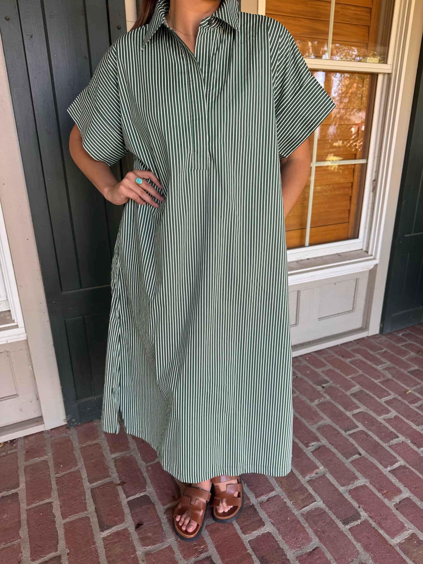 Hunter Green Striped Midi