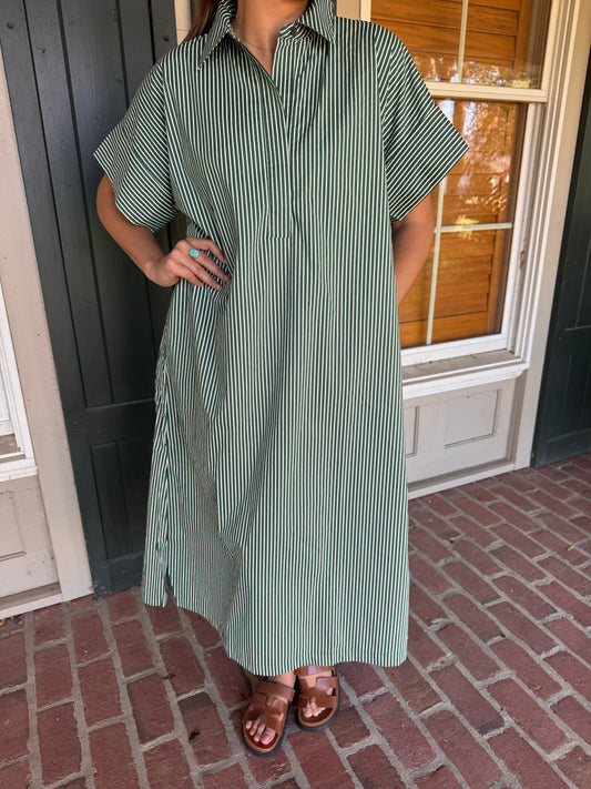 Hunter Green Striped Midi