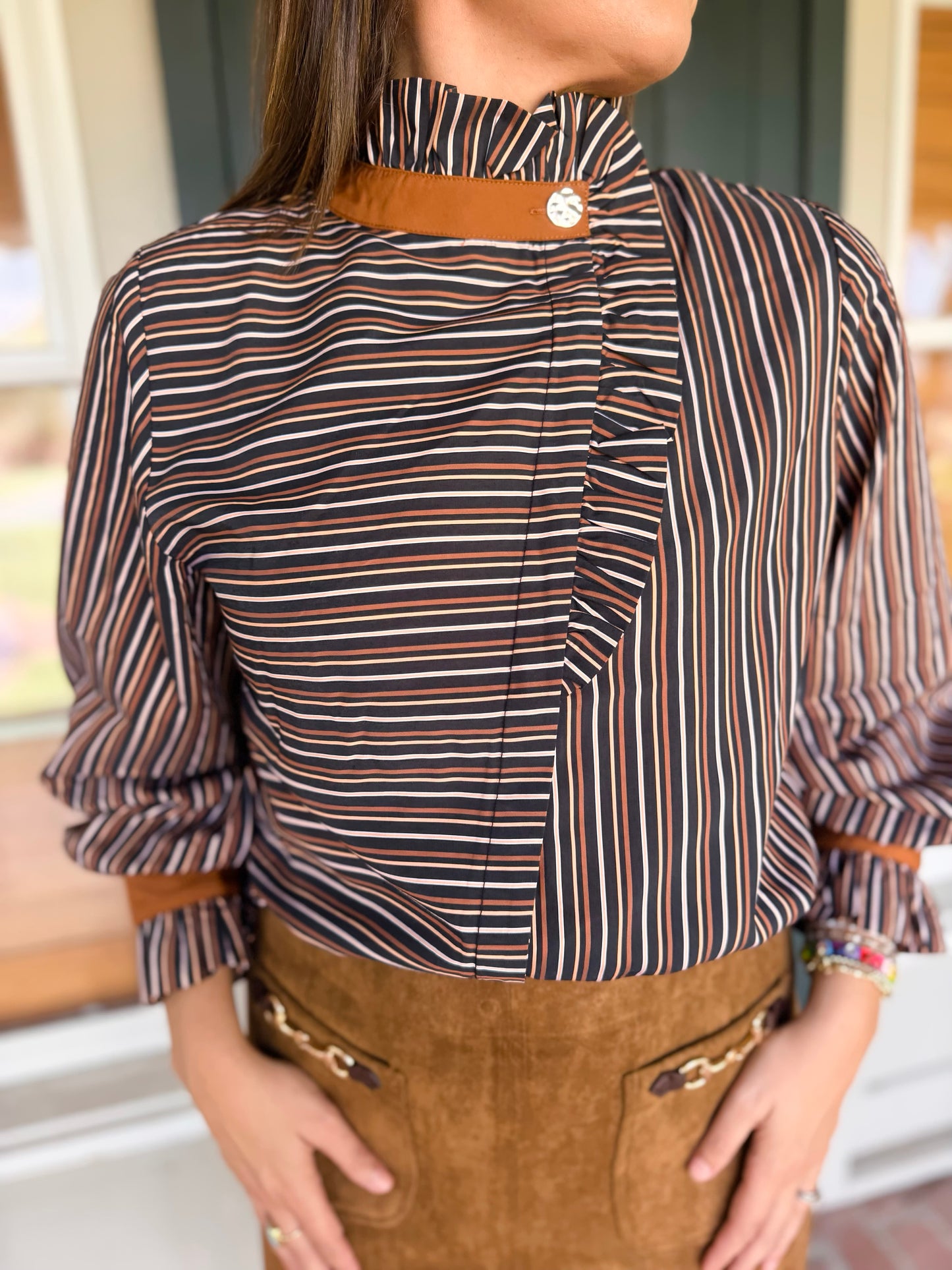 Fall Multi Ruffle Neck Top