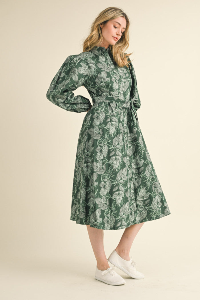 Dark Hunter Green Bubble Hem Midi Shirt Dress