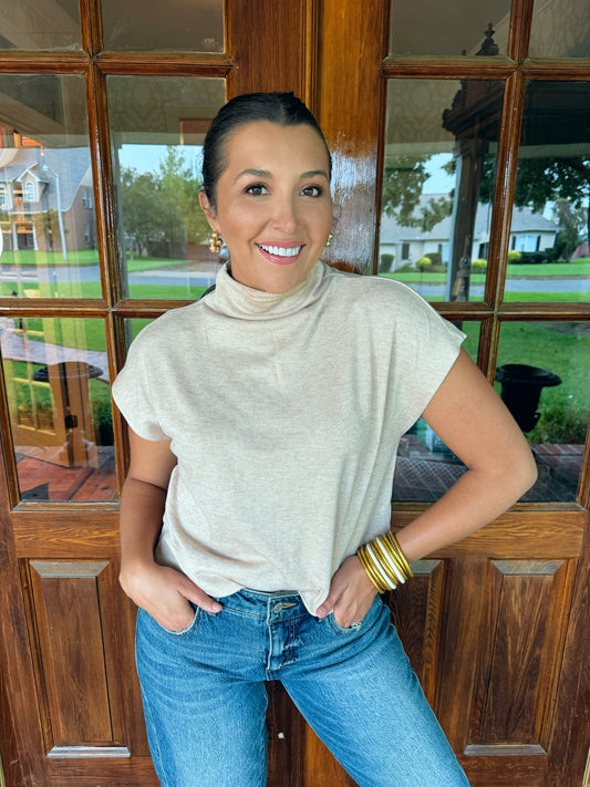 Oatmeal Mock Neck Top