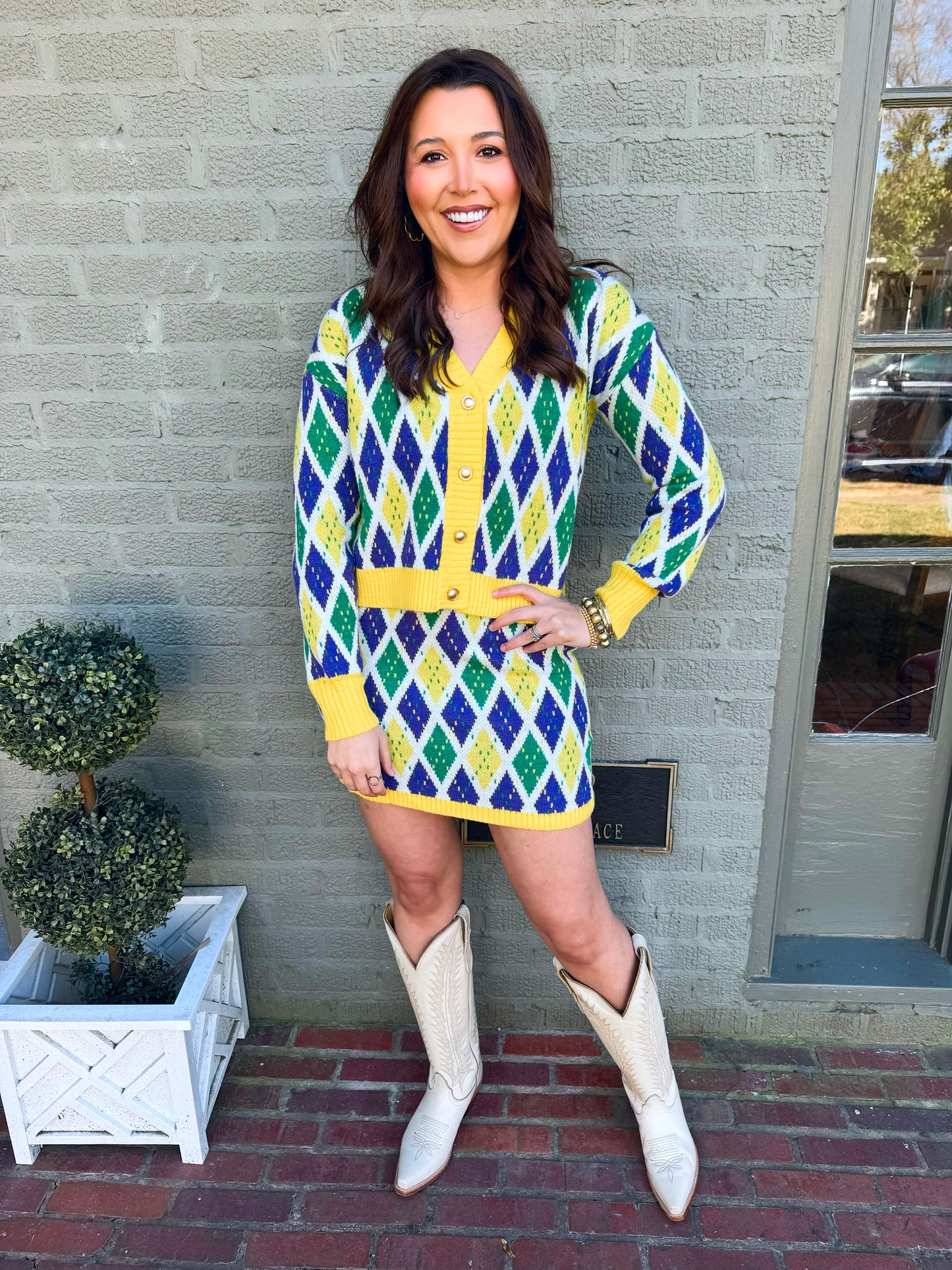 Mardi Gras Color Diamond Sweater Set