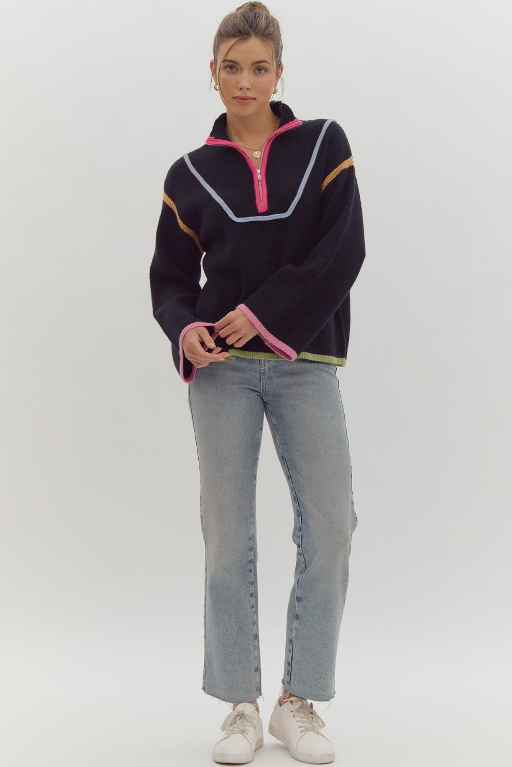 Black Multi Color Trim Half Zip