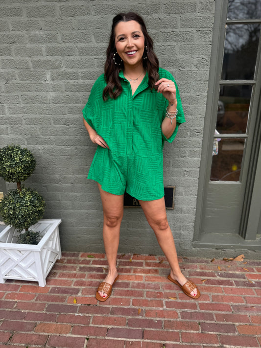 Green Terry Cloth Romper