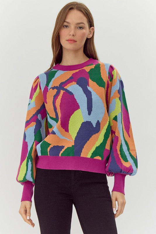 Magenta Abstract Sweater