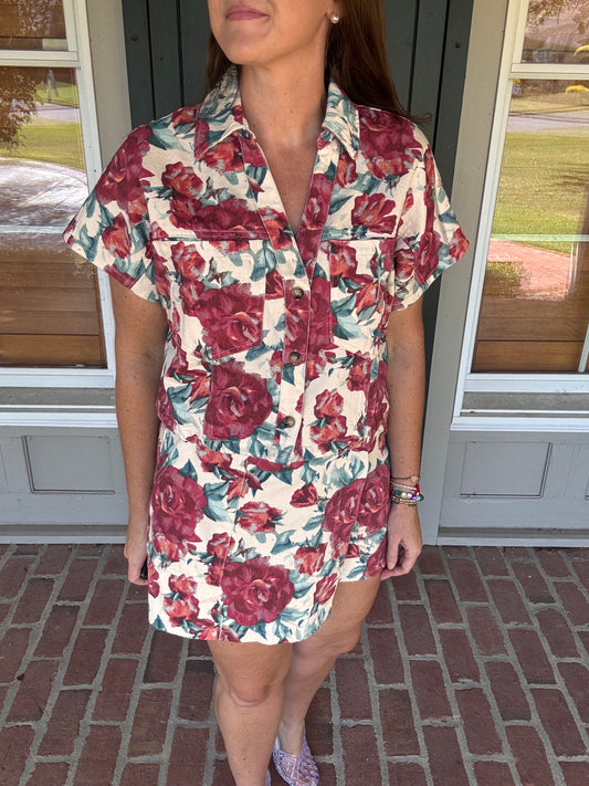 Ecru Floral Denim Skort Set