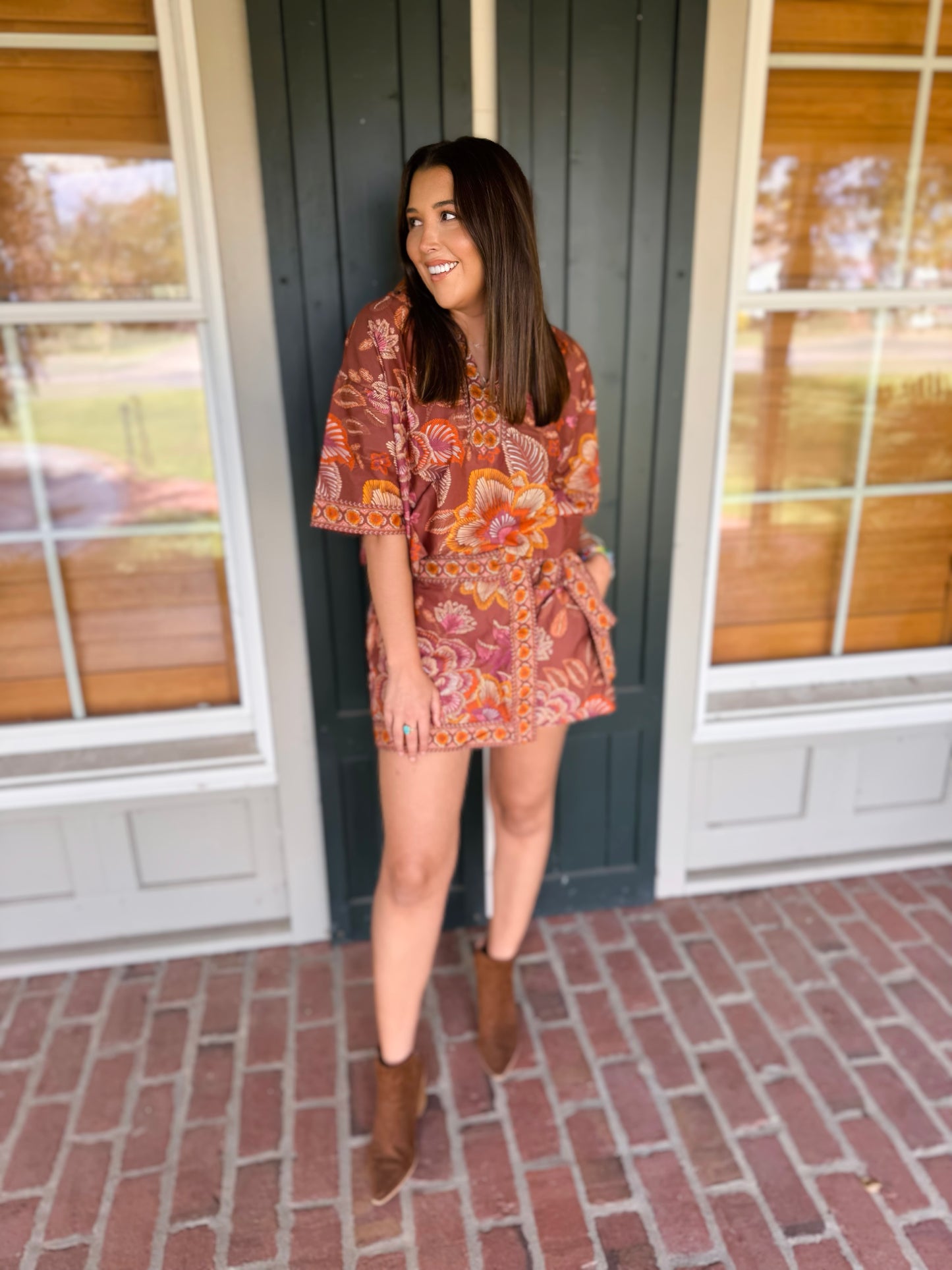 Terra Cotta Block Print Wrap Skort Set