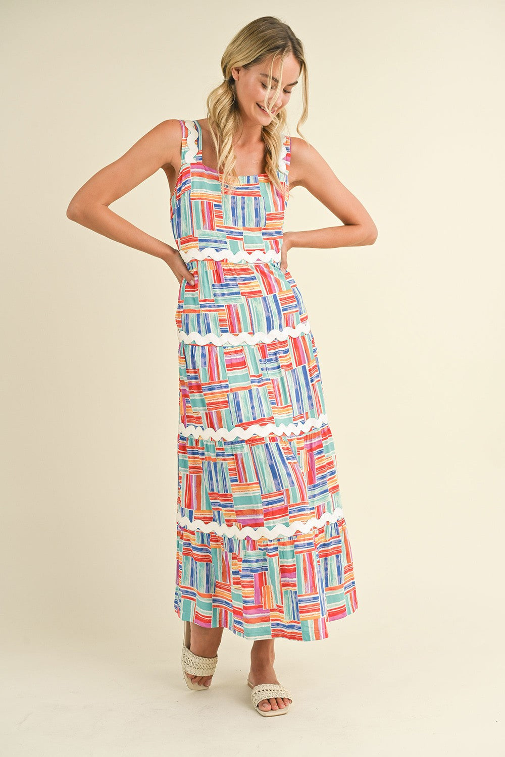 Blue Multi Tiered Ric Rac Trimmed Midi