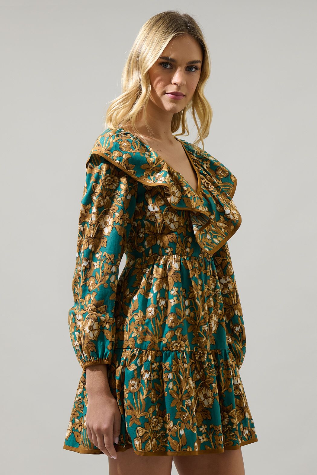 Emerald Della Floral Ruffle Dress