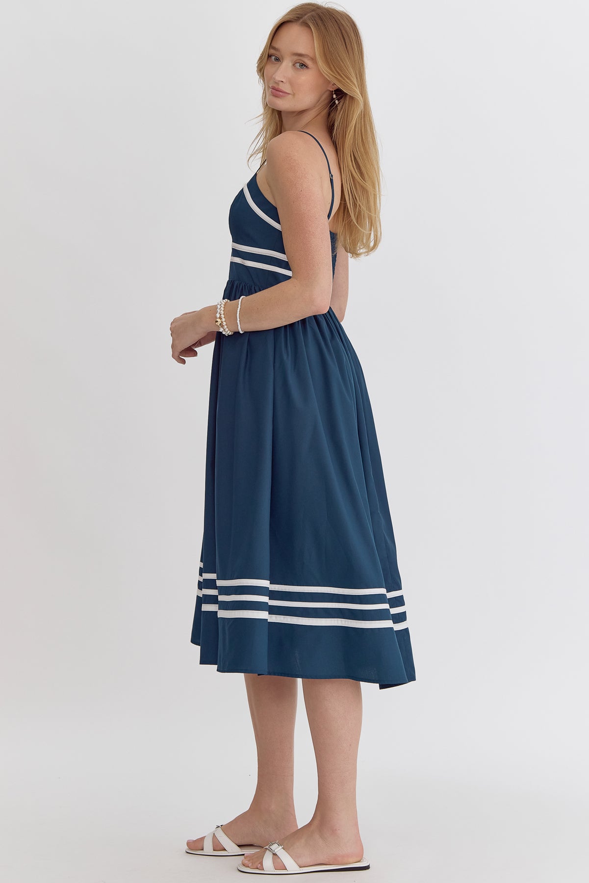 Navy with White Piping Detail Midi