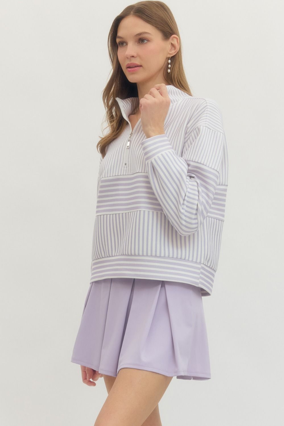 Lavender Stripe Half Zip Pullover