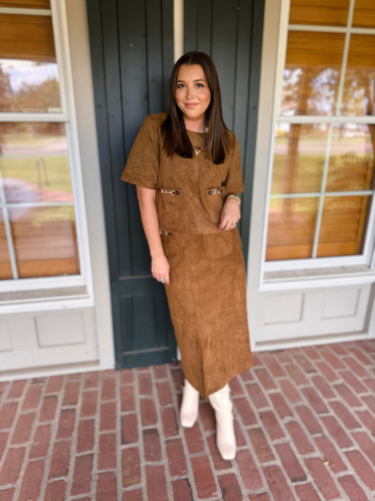 Brown Suede Horsebit Skirt