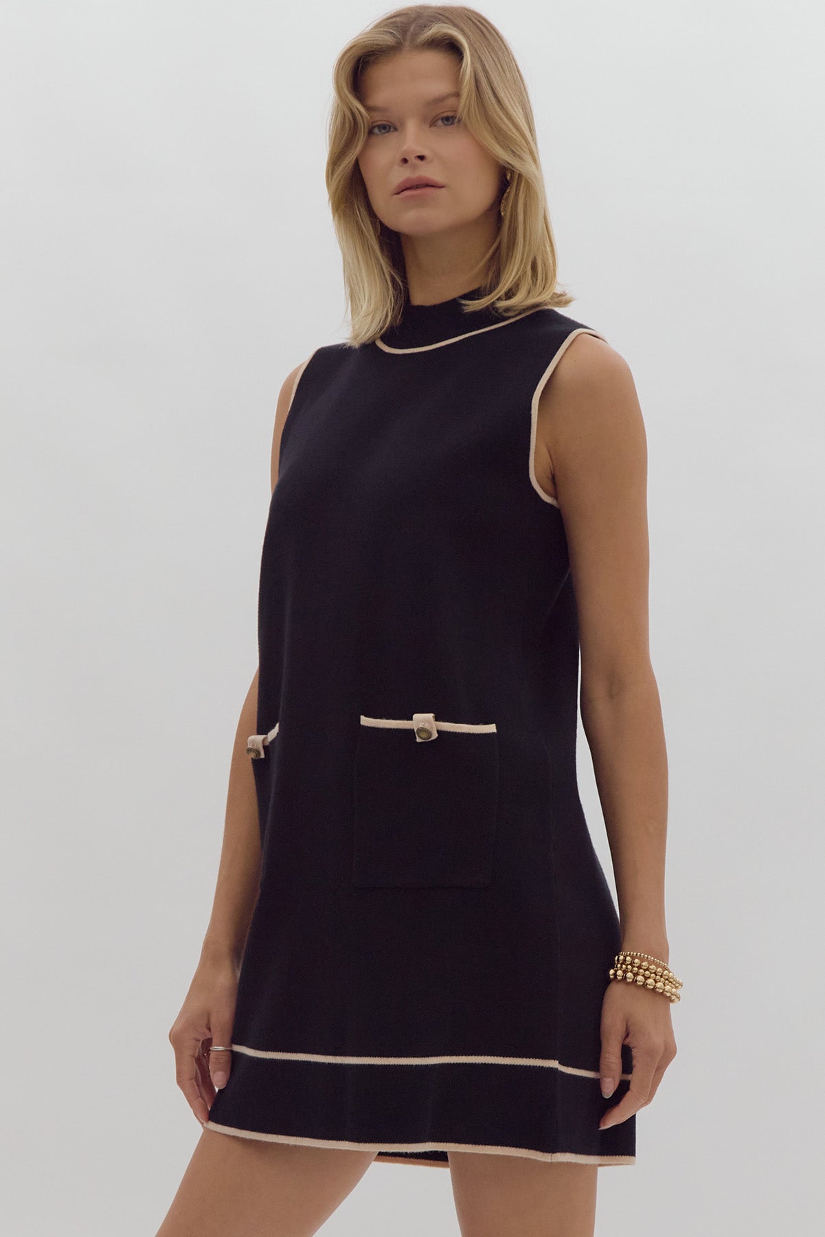 Black Sleeveless Mock Neck Dress