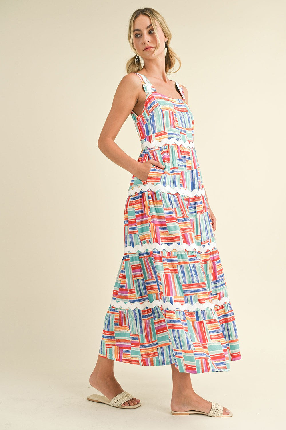 Blue Multi Tiered Ric Rac Trimmed Midi