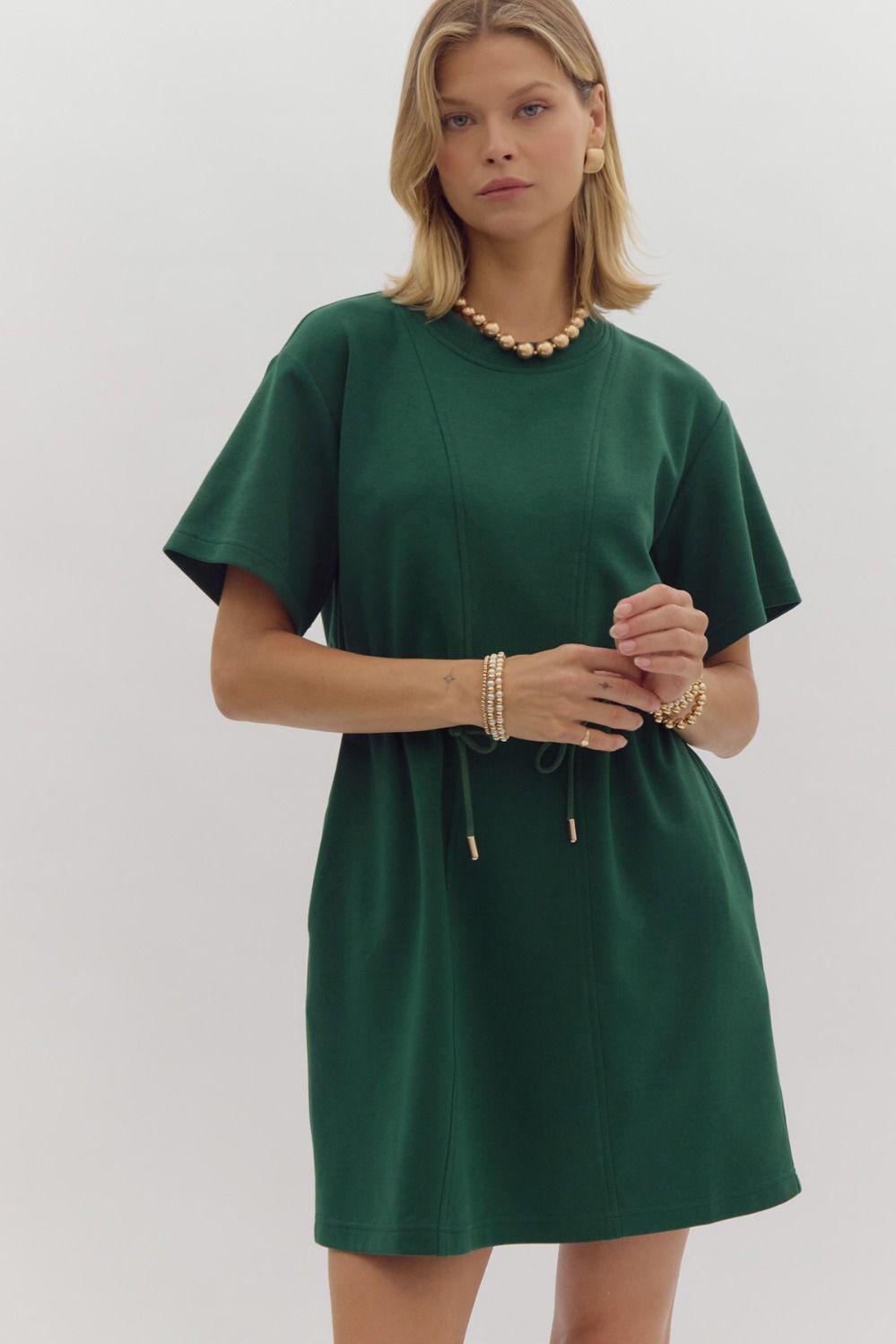 Hunter Green Drawstring Waist Dress