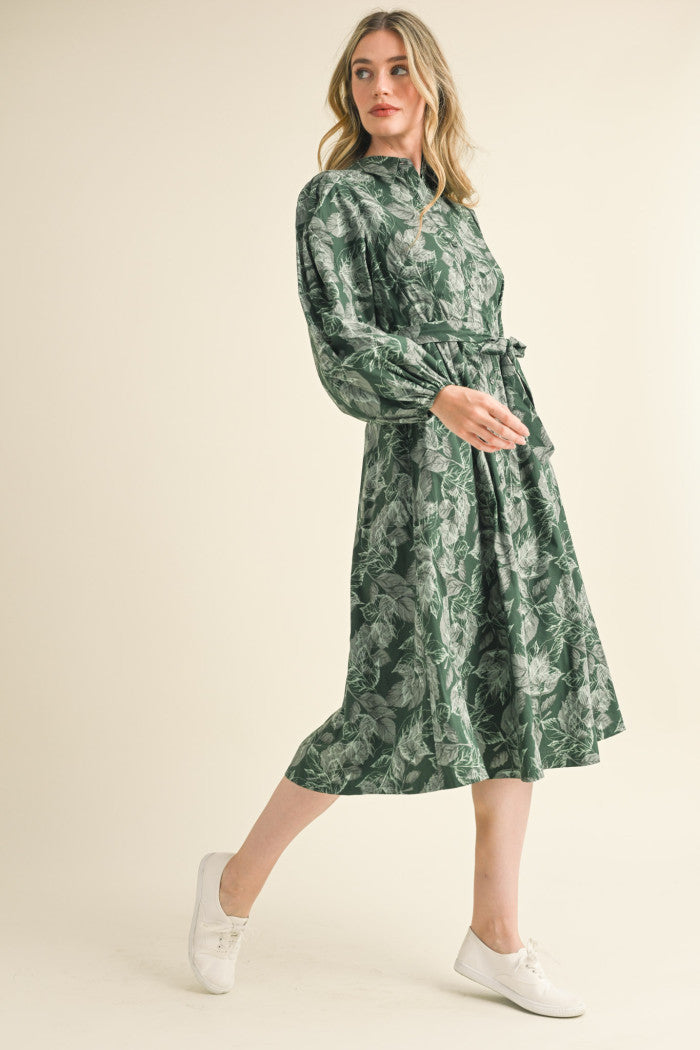 Dark Hunter Green Bubble Hem Midi Shirt Dress