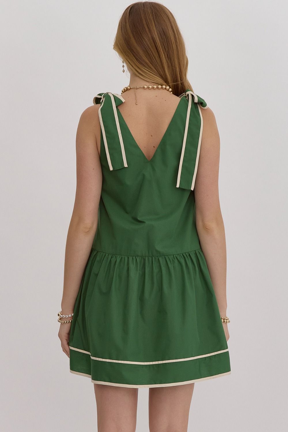 Amazon Green V- Neck Tie Sleeve Dress