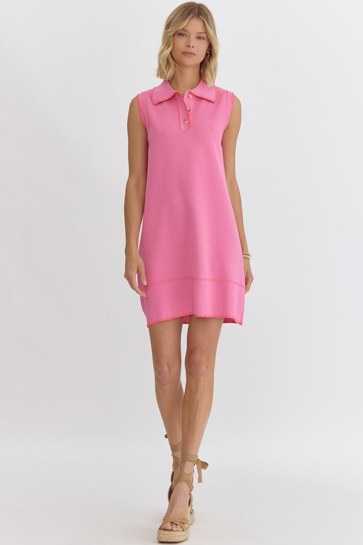 Pink Knit Polo Dress