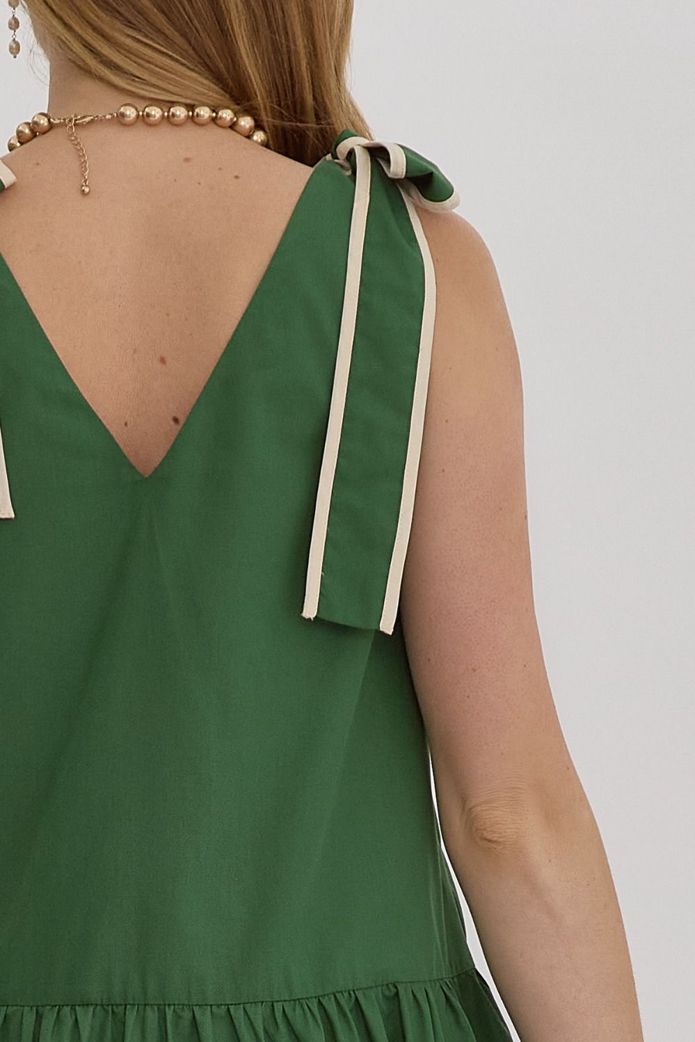 Amazon Green V- Neck Tie Sleeve Dress