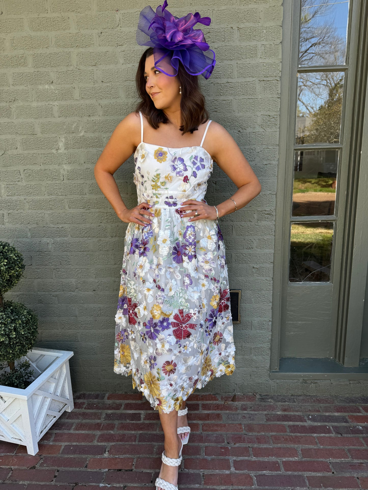 White Floral Midi Dress