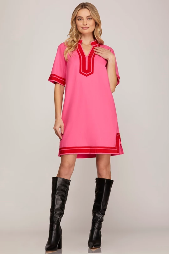 Pink Contrast Trim Dress