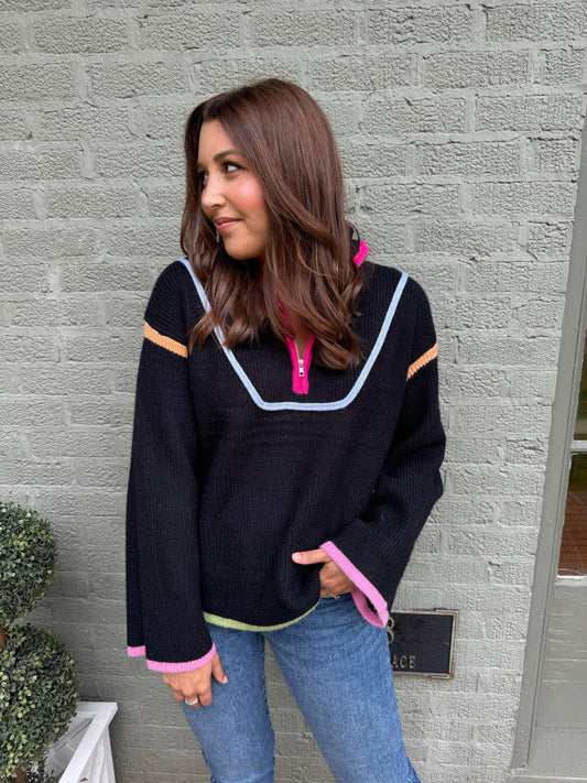 Black Multi Color Trim Half Zip