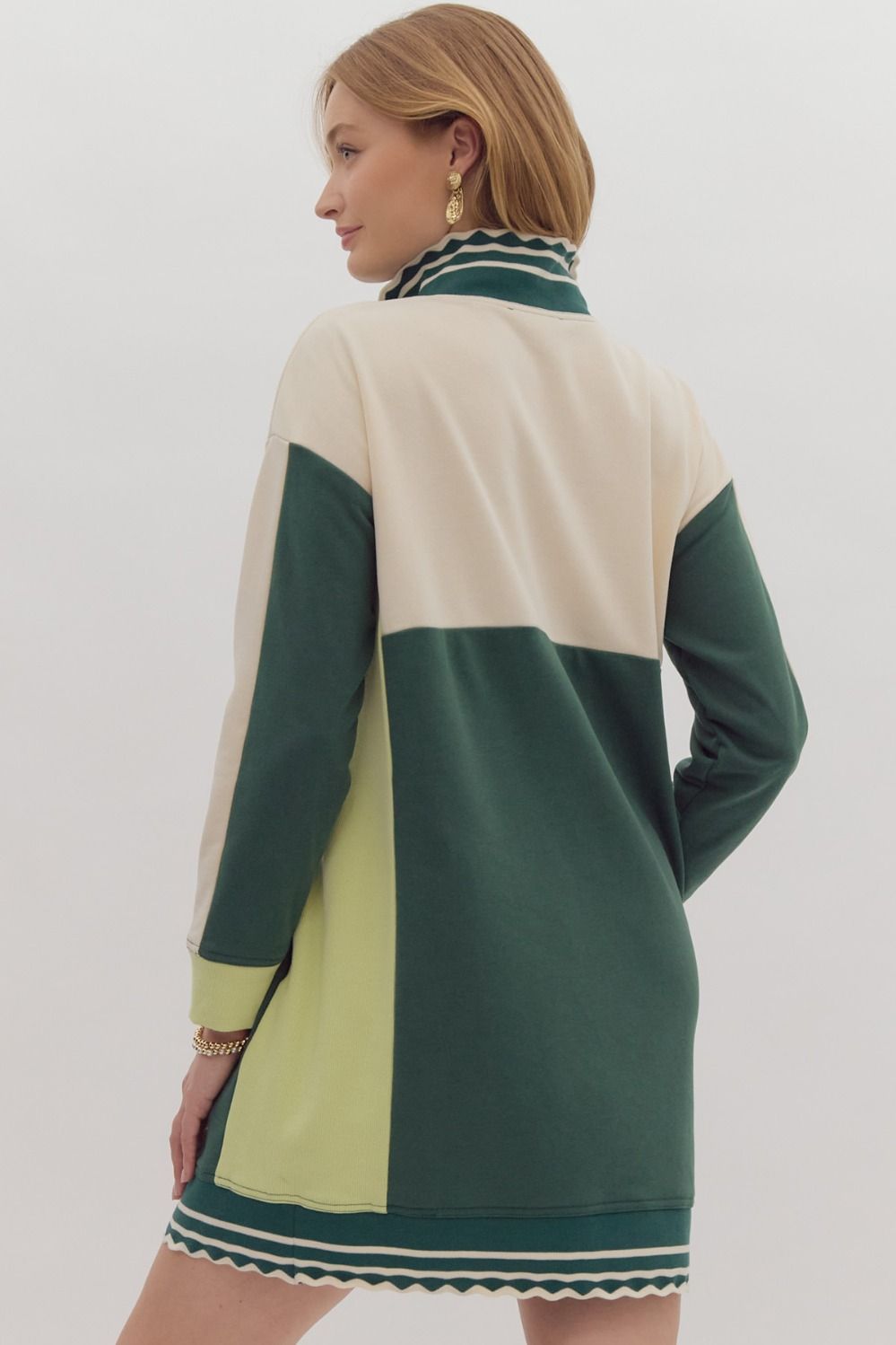 Green Colorblock Long Sleeve Dress