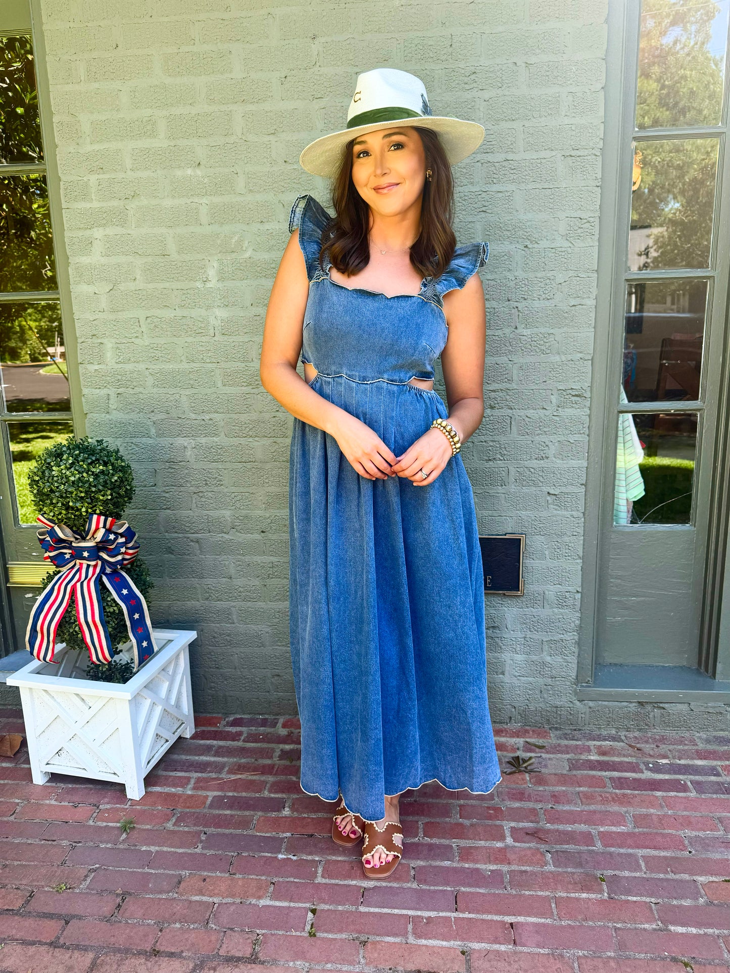 Denim Scallop Edge Midi Dress