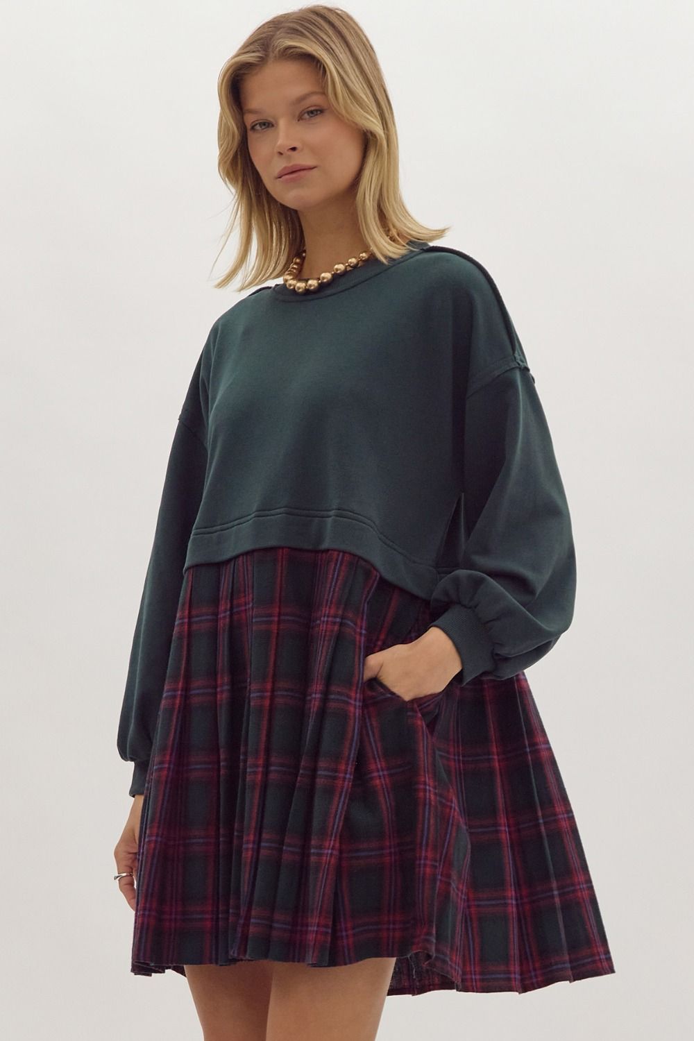 Forest/Navy Tartan Sweater Top Dress