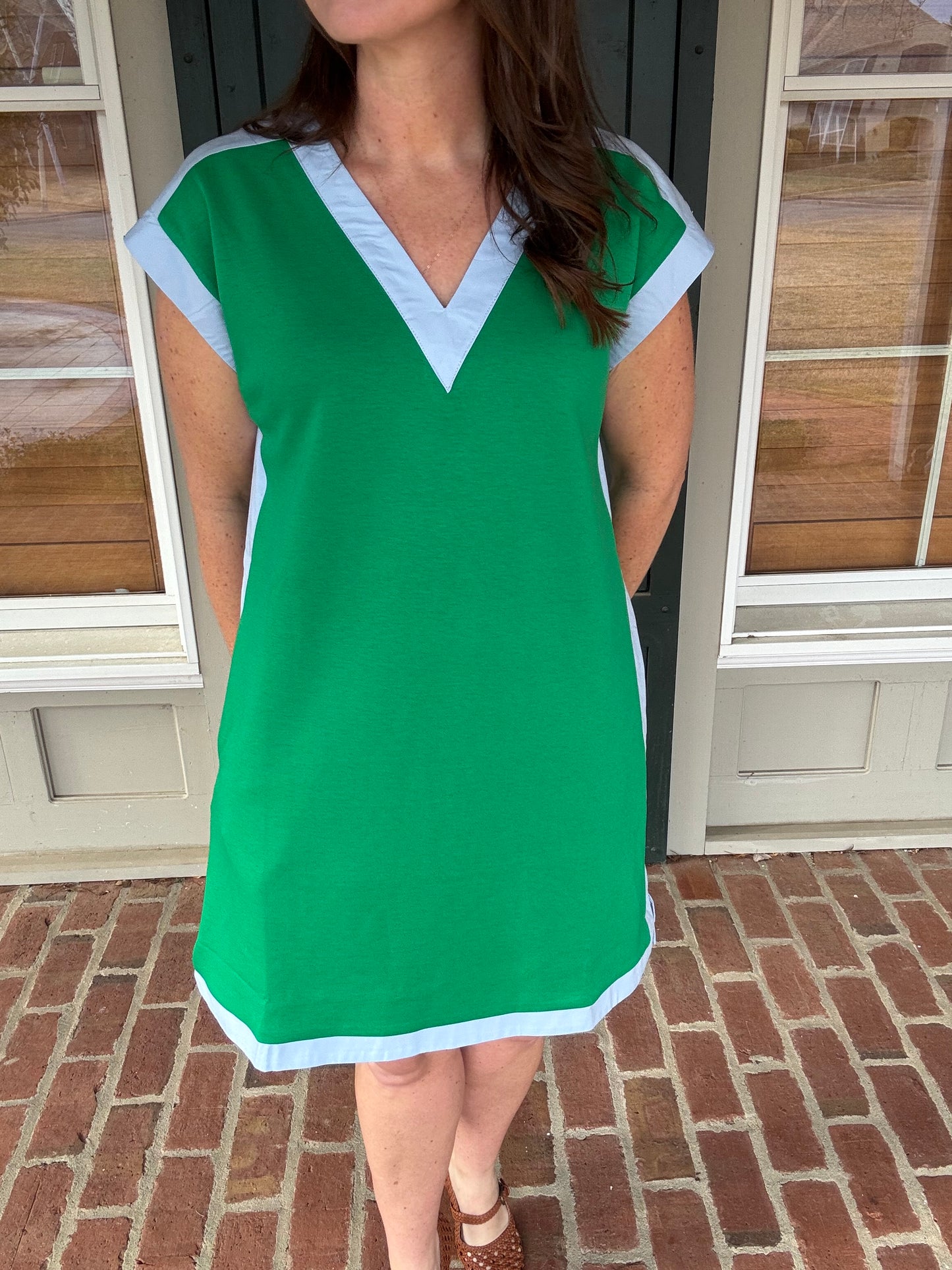 Kelly/Sky Colorblock Trim Dress