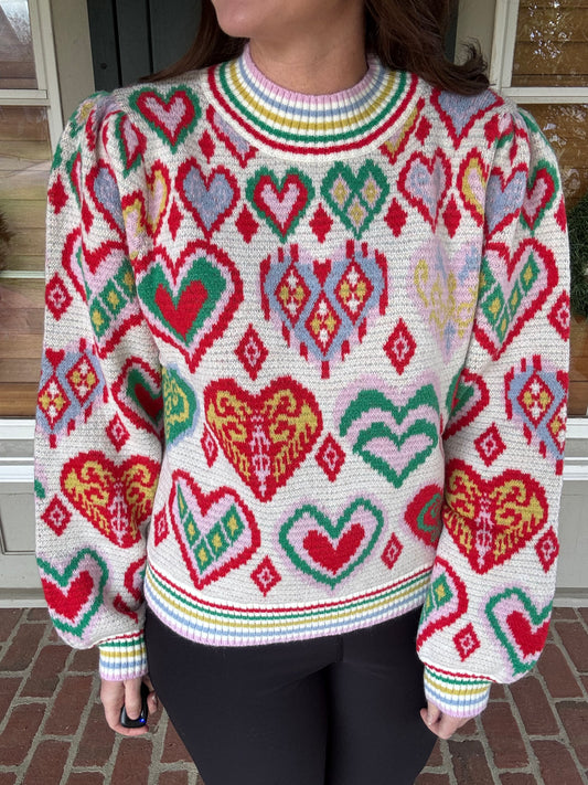 Ivory Multi Hearts Sweater