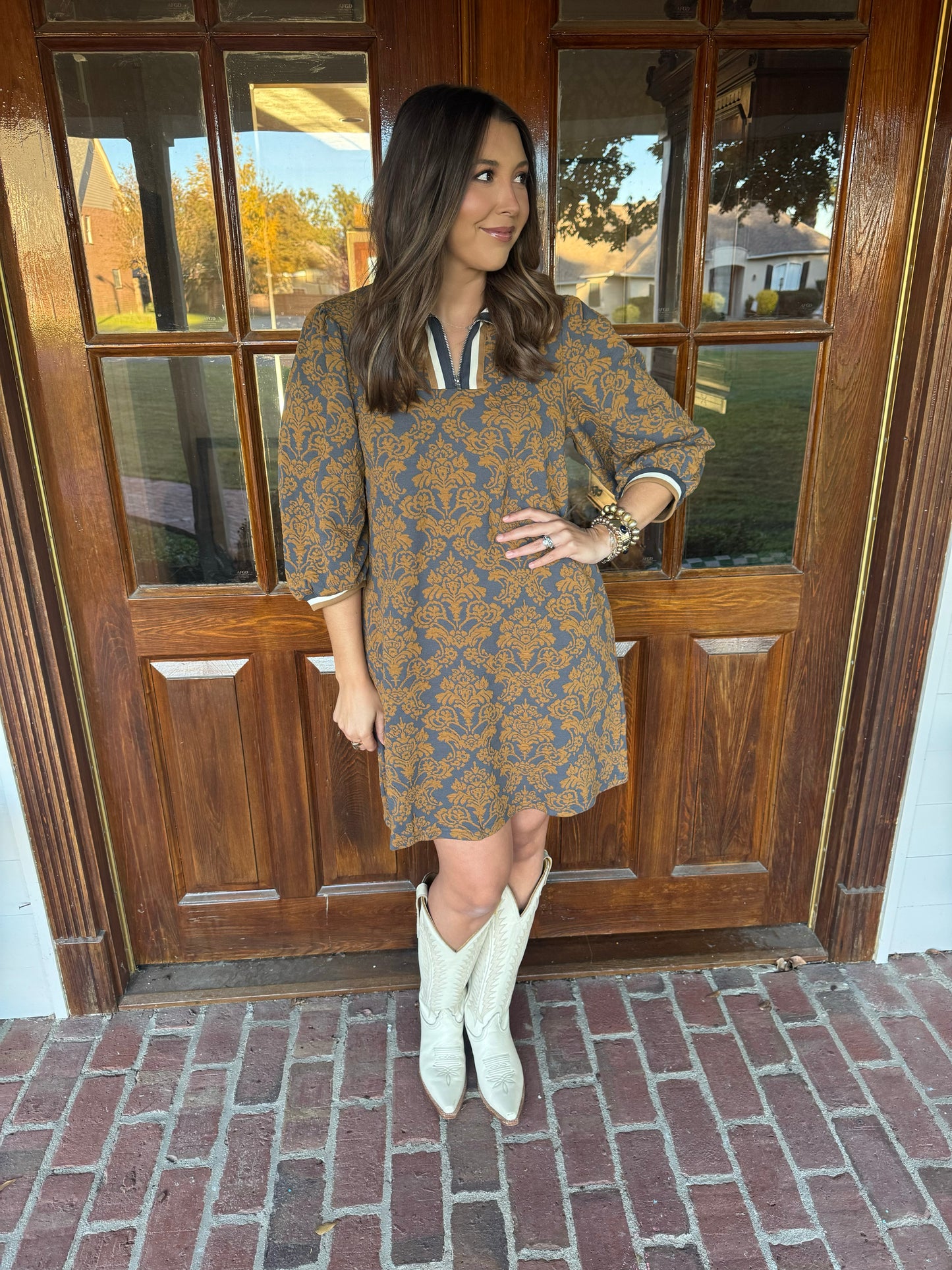 Toffee Brocade Dress