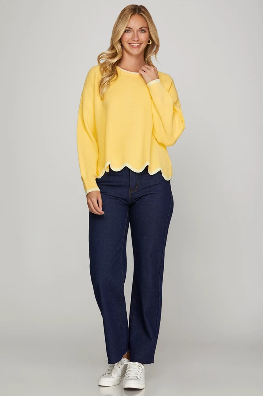 Yellow Scallop Hem Sweater