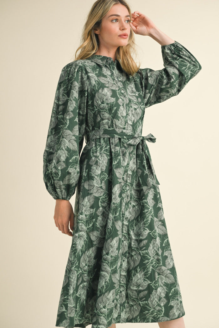 Dark Hunter Green Bubble Hem Midi Shirt Dress